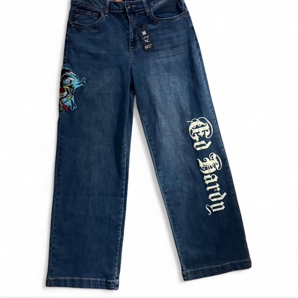 Ed Hardy Dark Blue Jeans with Colorful Graphic